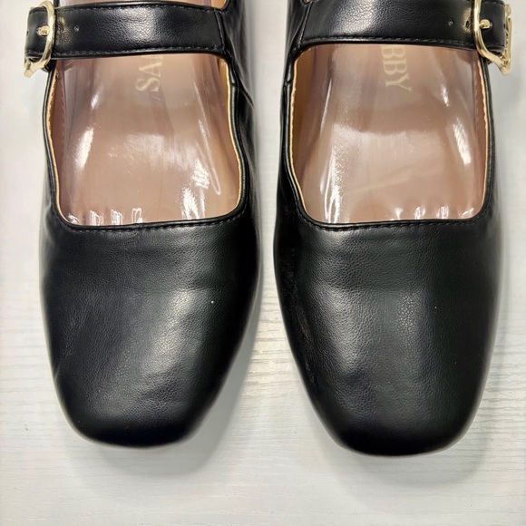 Sam & Libby Fredi Black Mary Jane Gold Buckle Leather Flats Size 8 1/2 - Picture 10 of 16